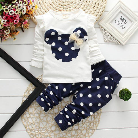Fashion girls clothing sets minnie children clothes bow tops suit retail
