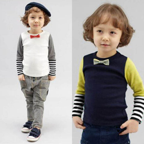 Baby Boys Bowties Stripes Long Sleeve T-shirt Shirt Tops Toddler Clothes