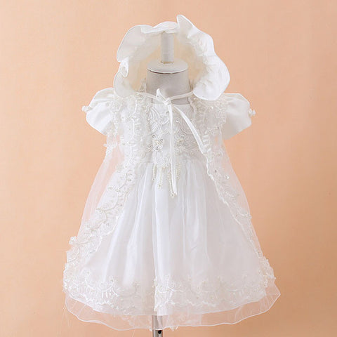 Baby Girls Christening Gown Dresses+Hat+Shawl Vestidos Infantis Princess