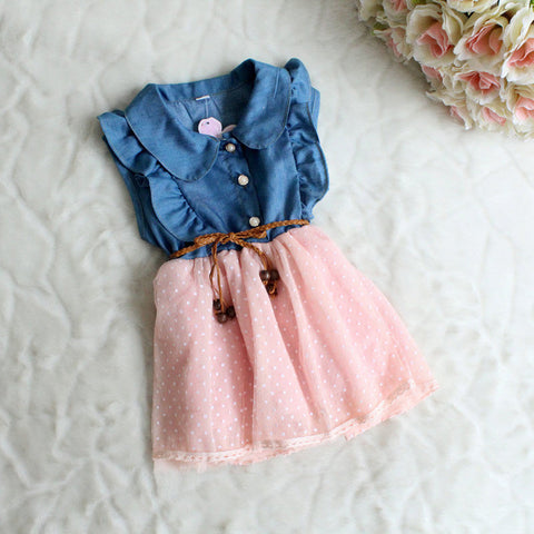 Baby girls dress New fashion Children clothing brand cotton denim dresses kids summer girl sleeveless princess
