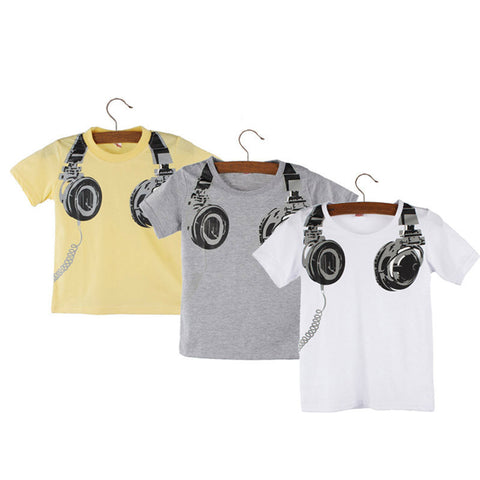 Big Sale Boy Kids Summer T-Shirt Casual Headphone Short Sleeve Cutton Tops Blouses Fashion
